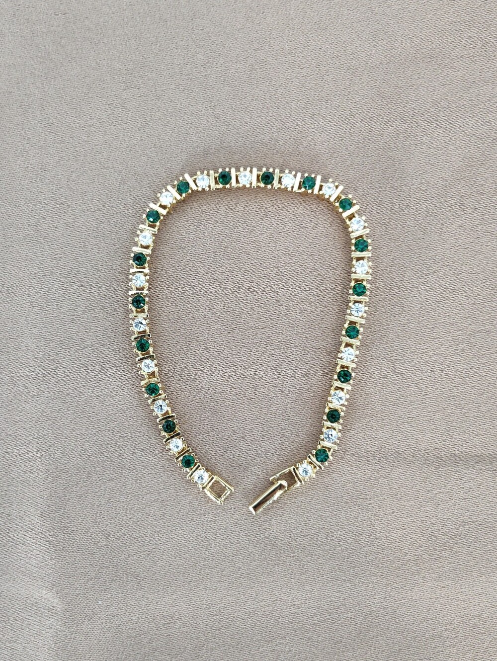 Vintage Avon Gold-Tone Bracelet with Green and Clear Stones
